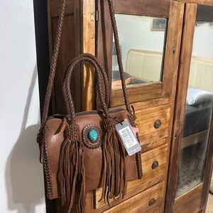 American Darling Brown Leather Crossbody Bag with Turquoise Accent